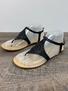 Jack Rogers Black Leather T-Strap Sandals | Size 7.5 | Classic Boho Chic